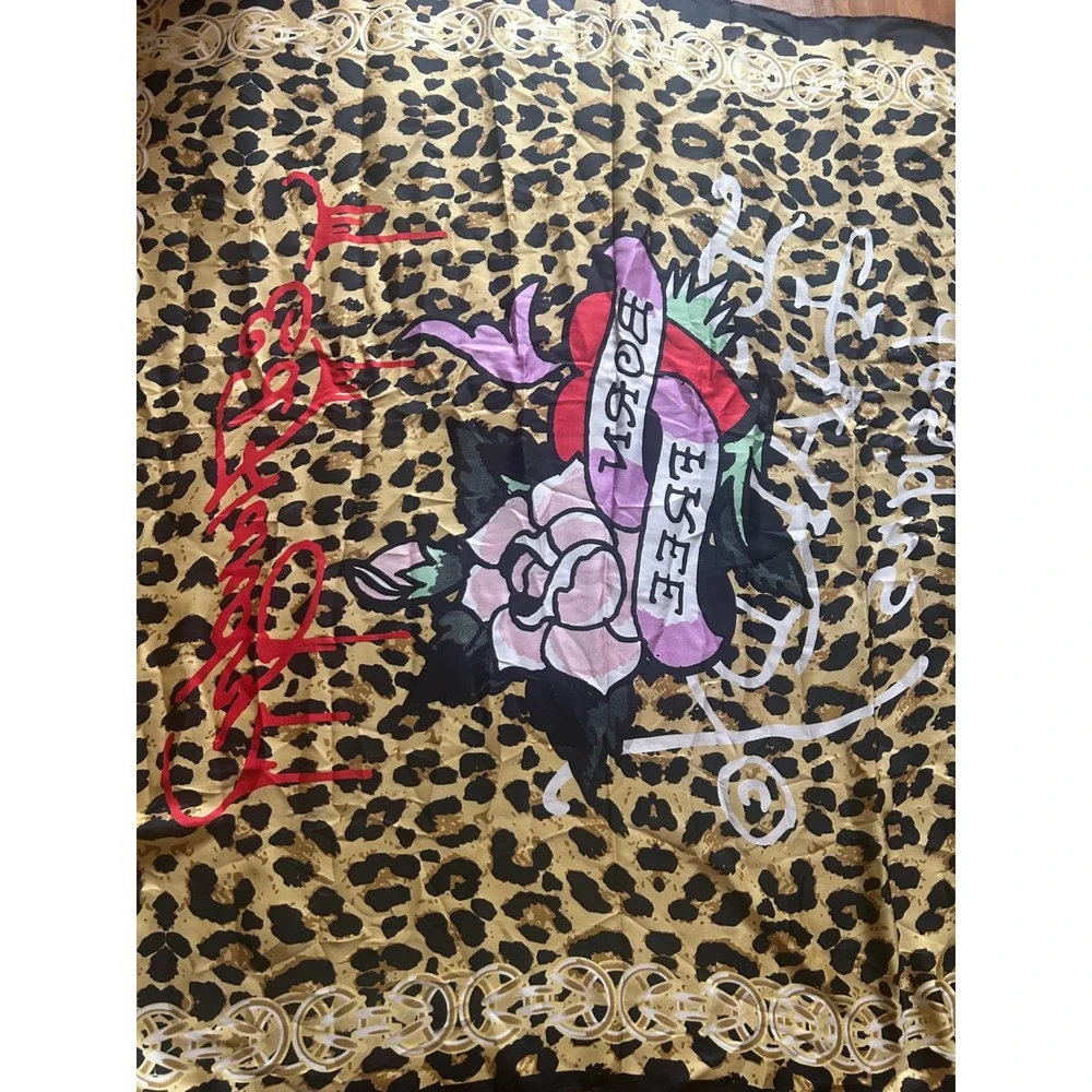Ed Hardy 2 Pack 100% Silk Fashion Scarves Tiger Leopard Tattoo Print NWT
